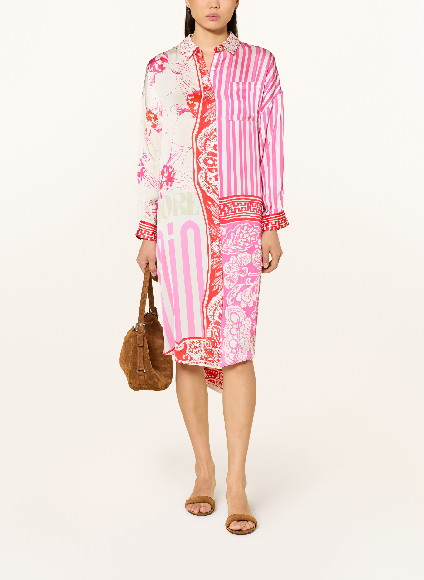 yippie hippie Košilové šaty: RŮŽOVÁ / KRÉMOVÁ / ČERVENÁ