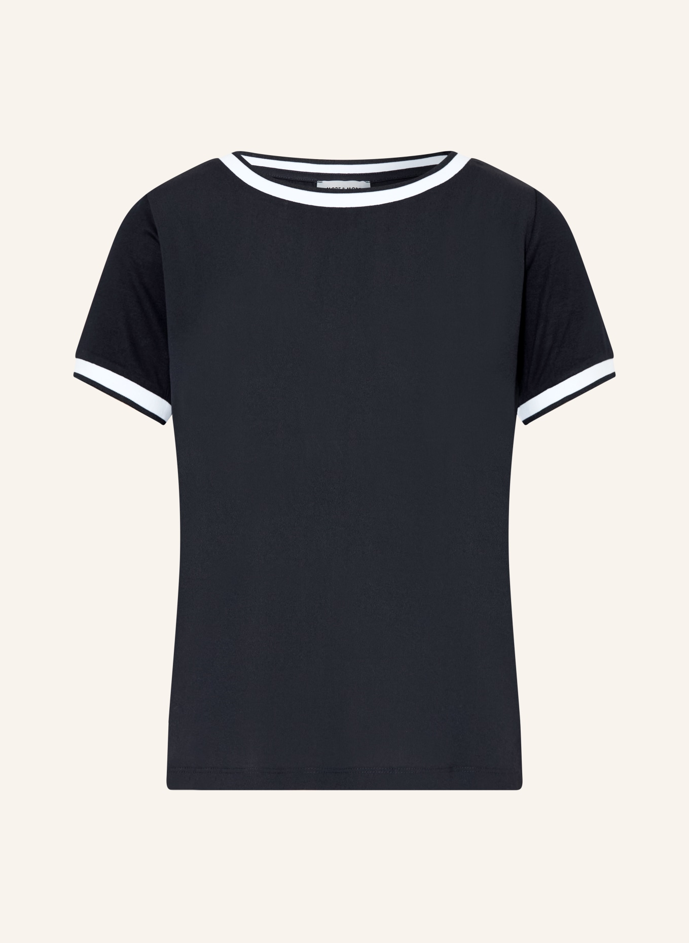 MORE & MORE T-Shirt im Materialmix: DUNKELBLAU / WEISS
