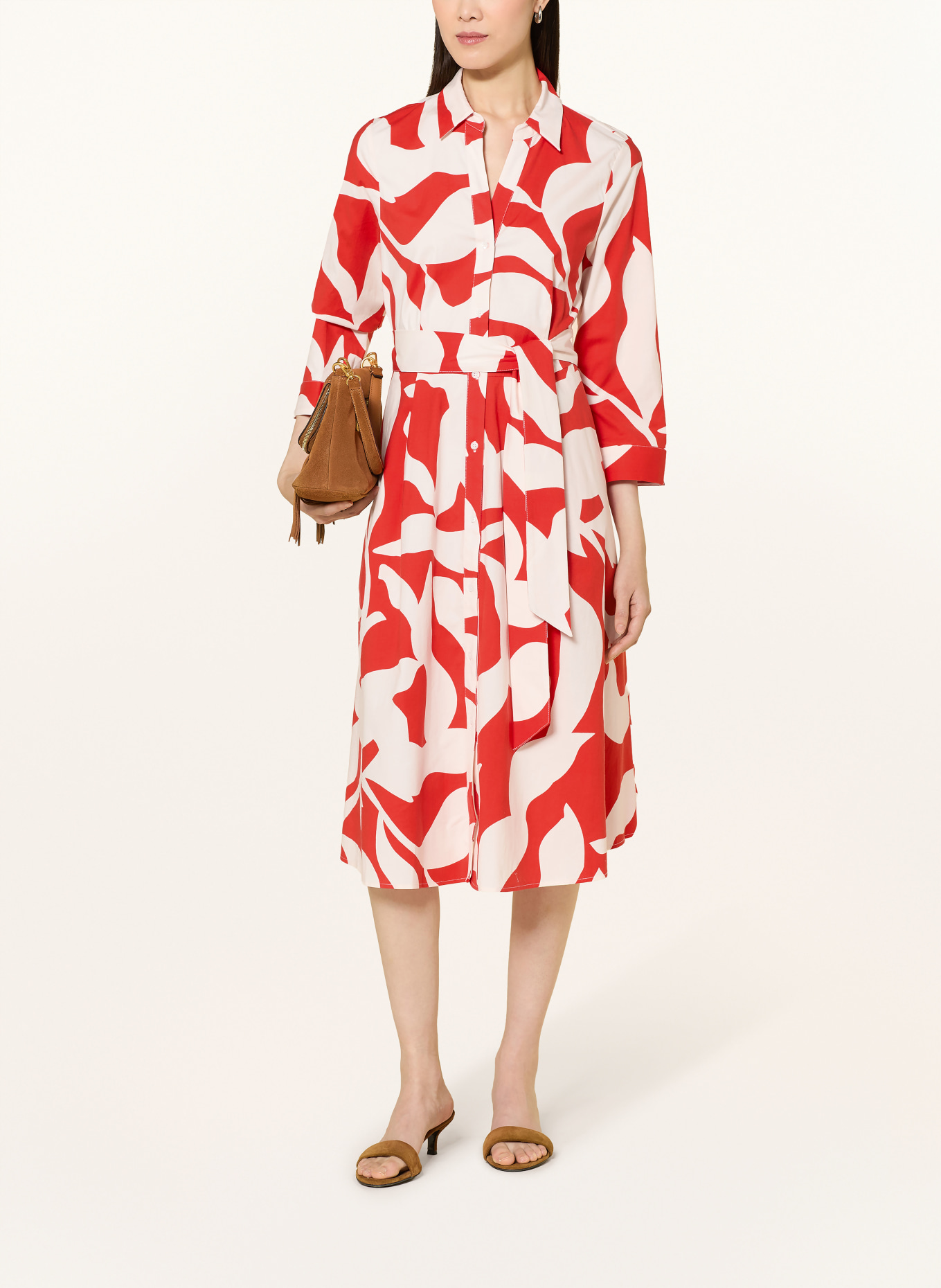 MORE & MORE Hemdblusenkleid: ROT / WEISS