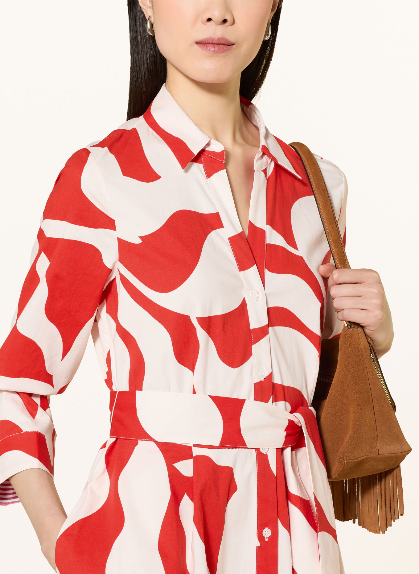 MORE & MORE Hemdblusenkleid: ROT / WEISS