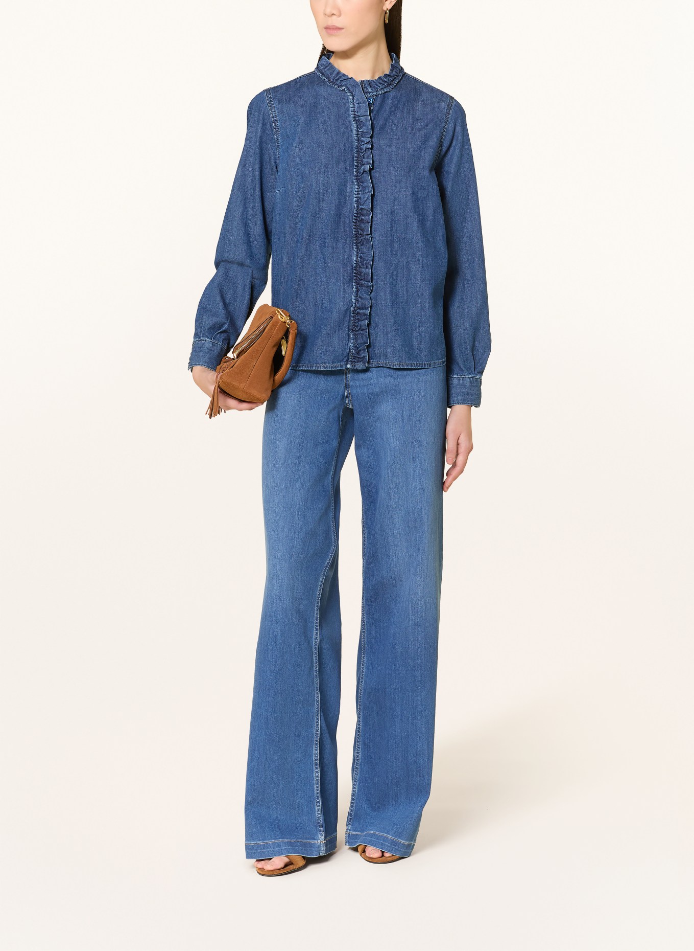 MORE & MORE Chemisier en jean à volants: BLEU