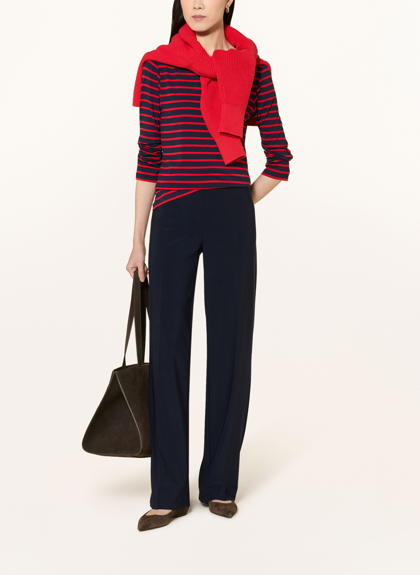 MORE & MORE Long-sleeved shirt with 3/4-length sleeves: DARK BLUE / RED