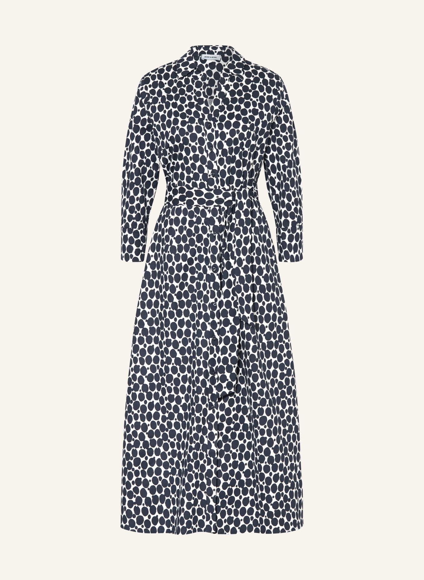 MORE & MORE Shirt dress with 3/4 sleeves: DARK BLUE / WHITE