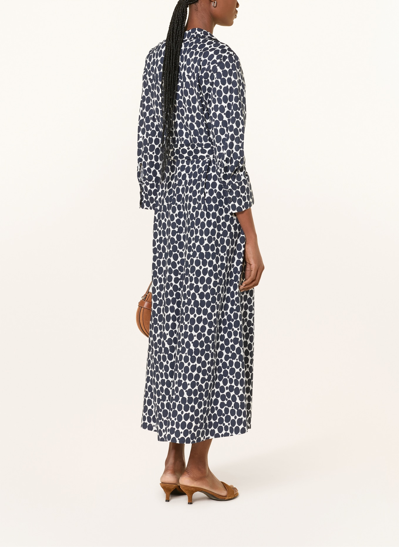 MORE & MORE Shirt dress with 3/4 sleeves: DARK BLUE / WHITE