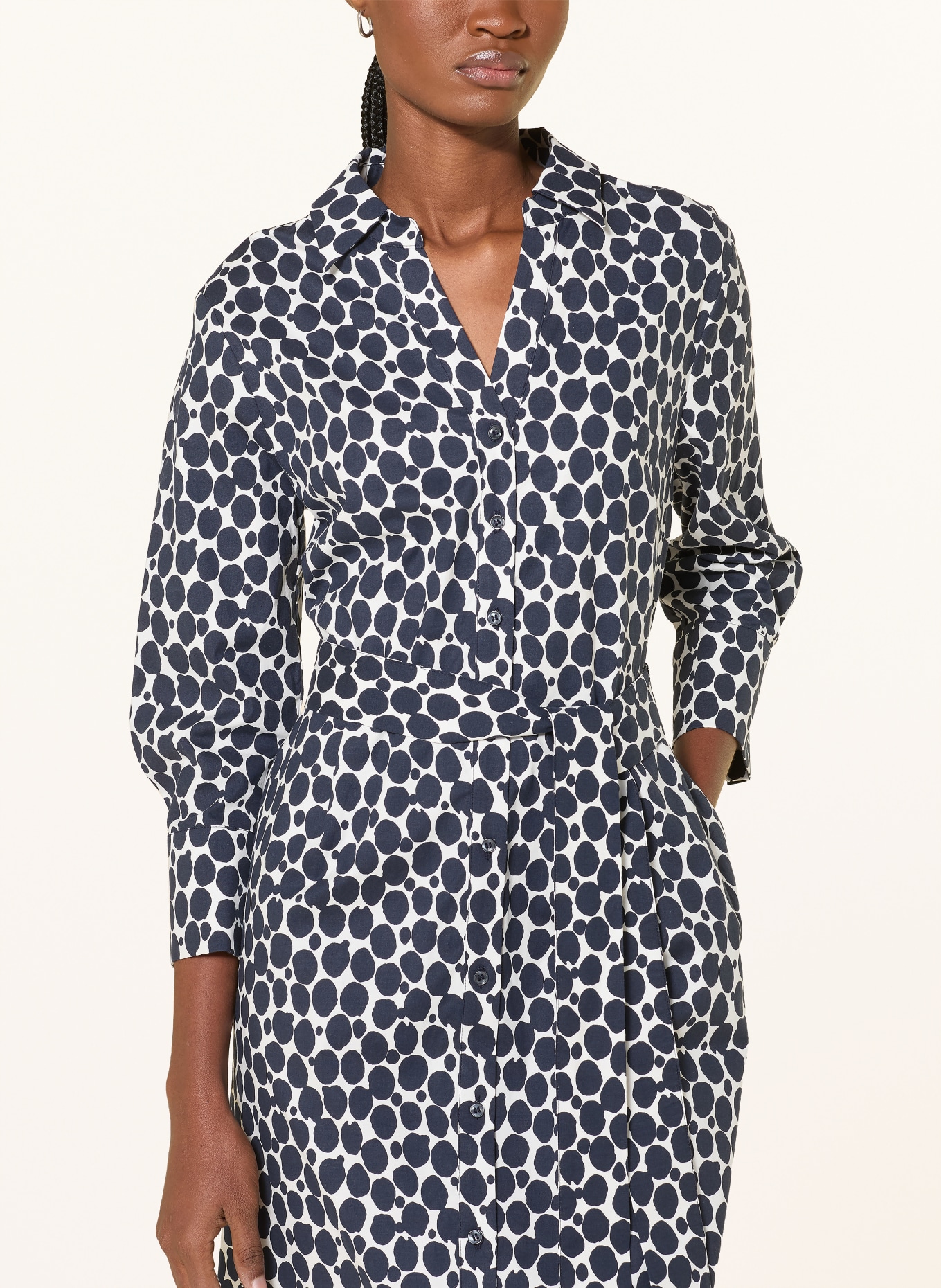 MORE & MORE Shirt dress with 3/4 sleeves: DARK BLUE / WHITE