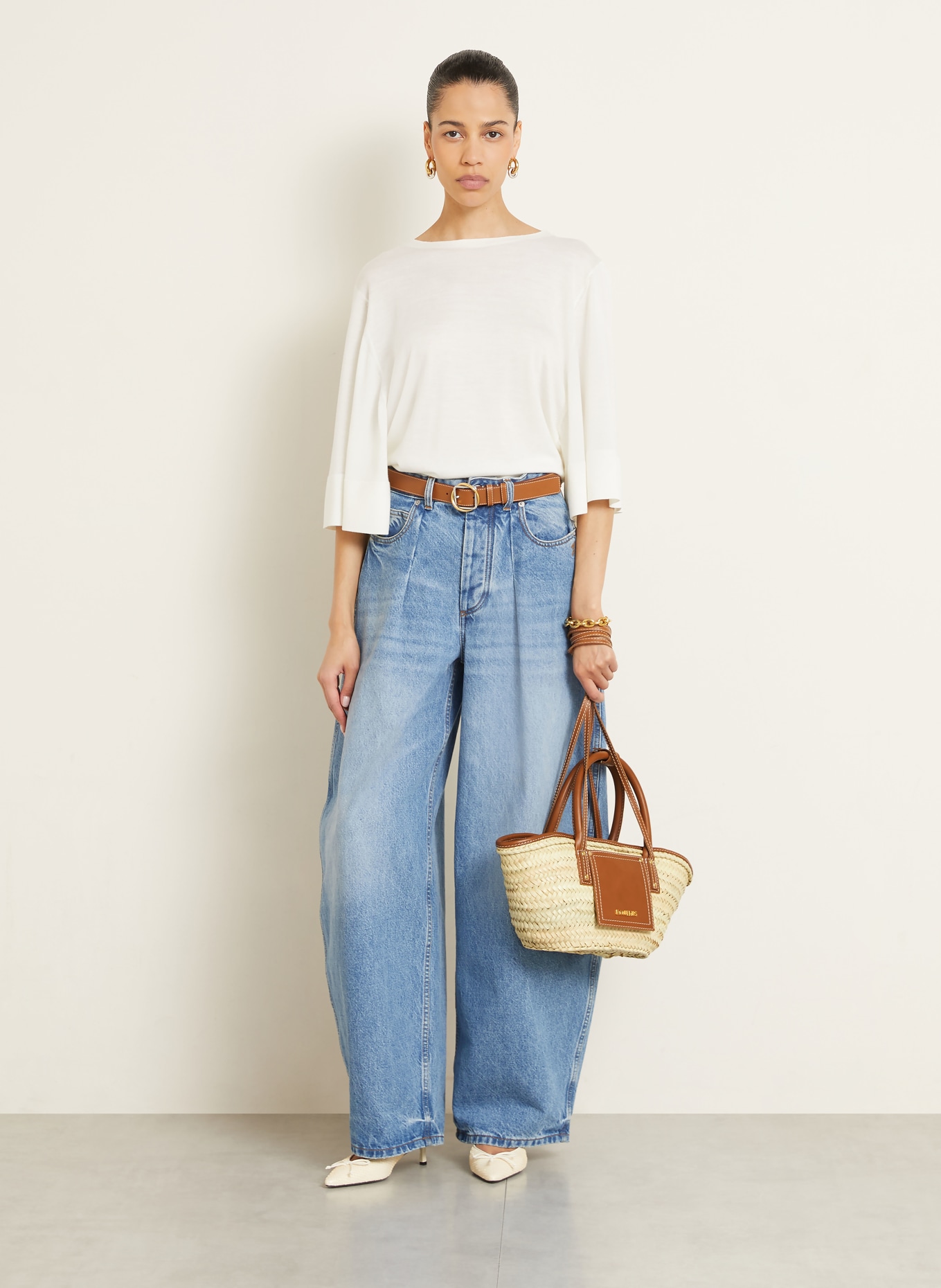 JACQUEMUS Shopper LE PETIT PANIER SOLI: ECRU / GOLD