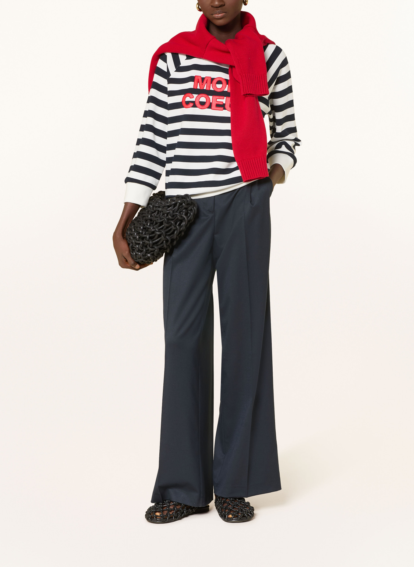 MORE & MORE Mikina s 3/4 rukávem: ČERNÁ / ČERVENÁ / BÍLÁ