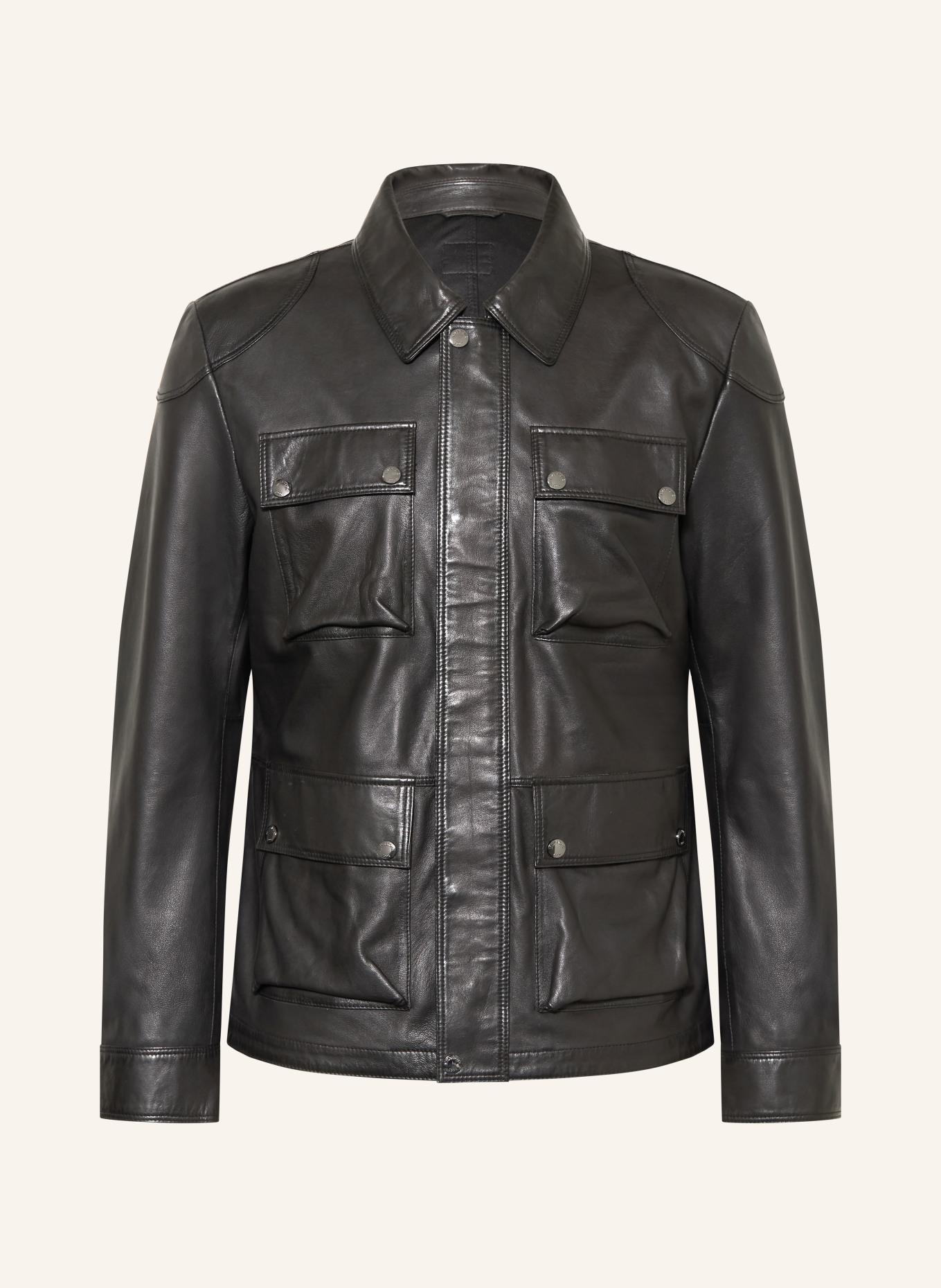 MILESTONE Kožená bunda MSALEXIS: ČERNÁ