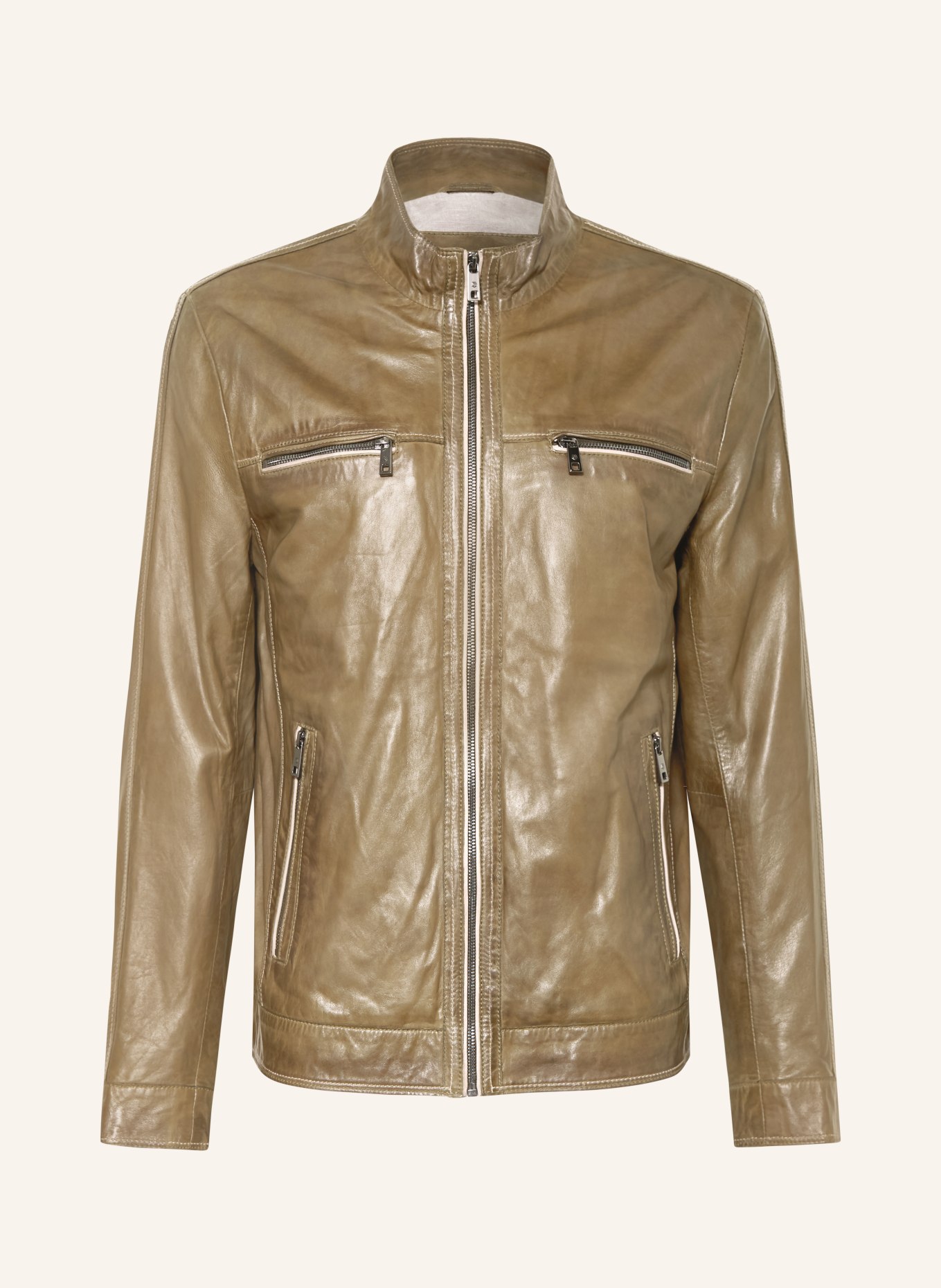 MILESTONE Leather jacket MSETHAN: OLIVE