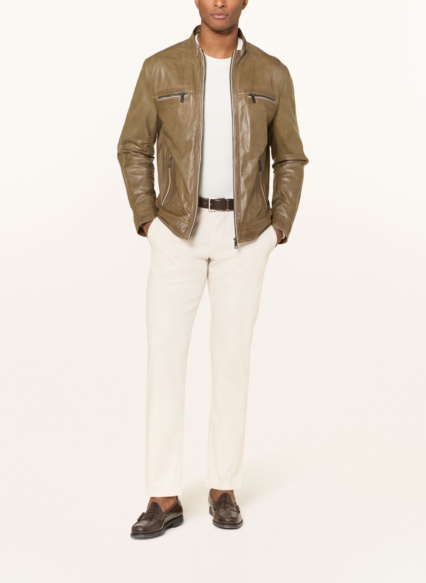 MILESTONE Leather jacket MSETHAN: OLIVE