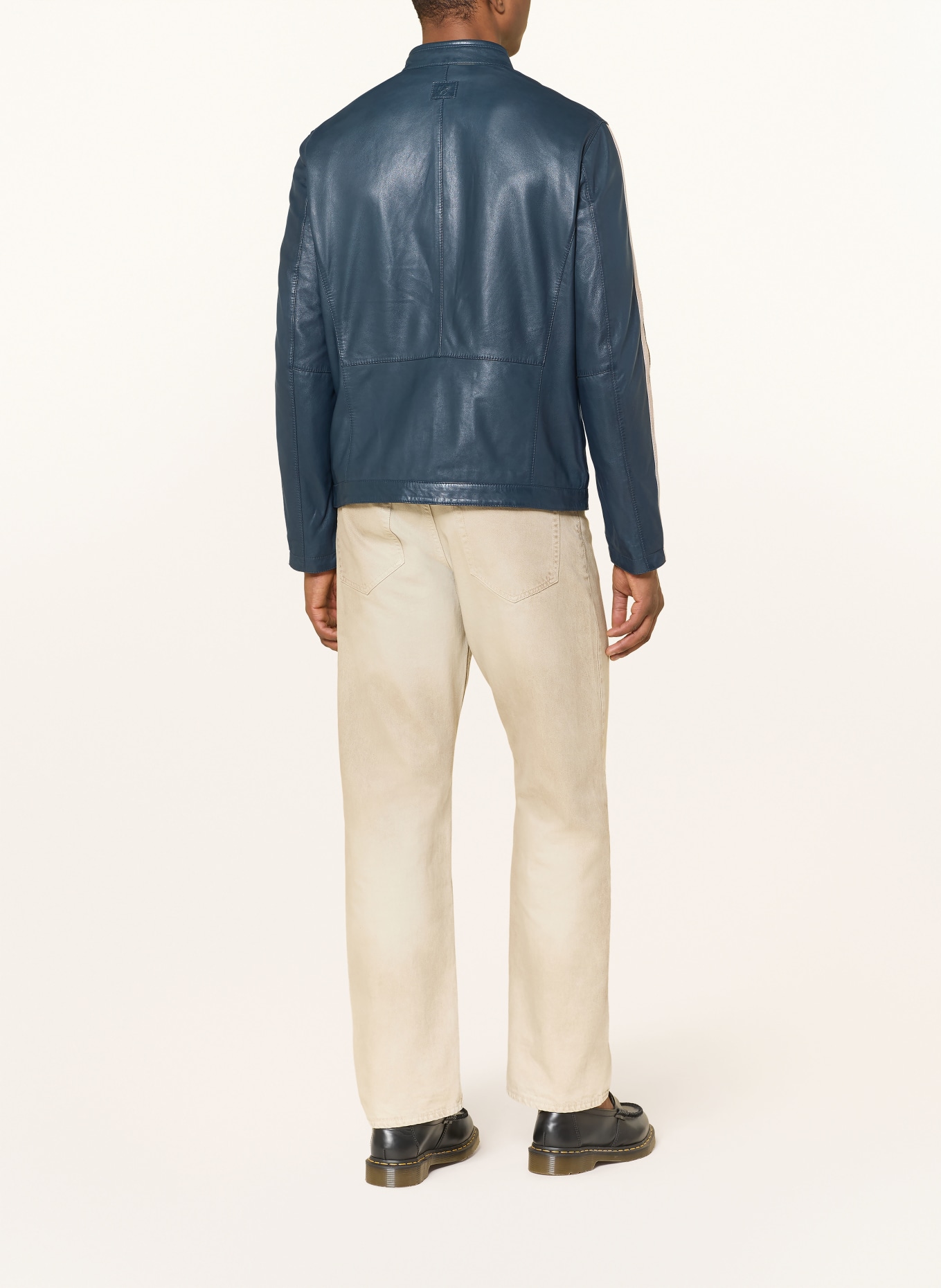 MILESTONE Kožená bunda MSLAMBERT: TMAVĚ MODRÁ / KRÉMOVÁ / TMAVĚ ŽLUTÁ