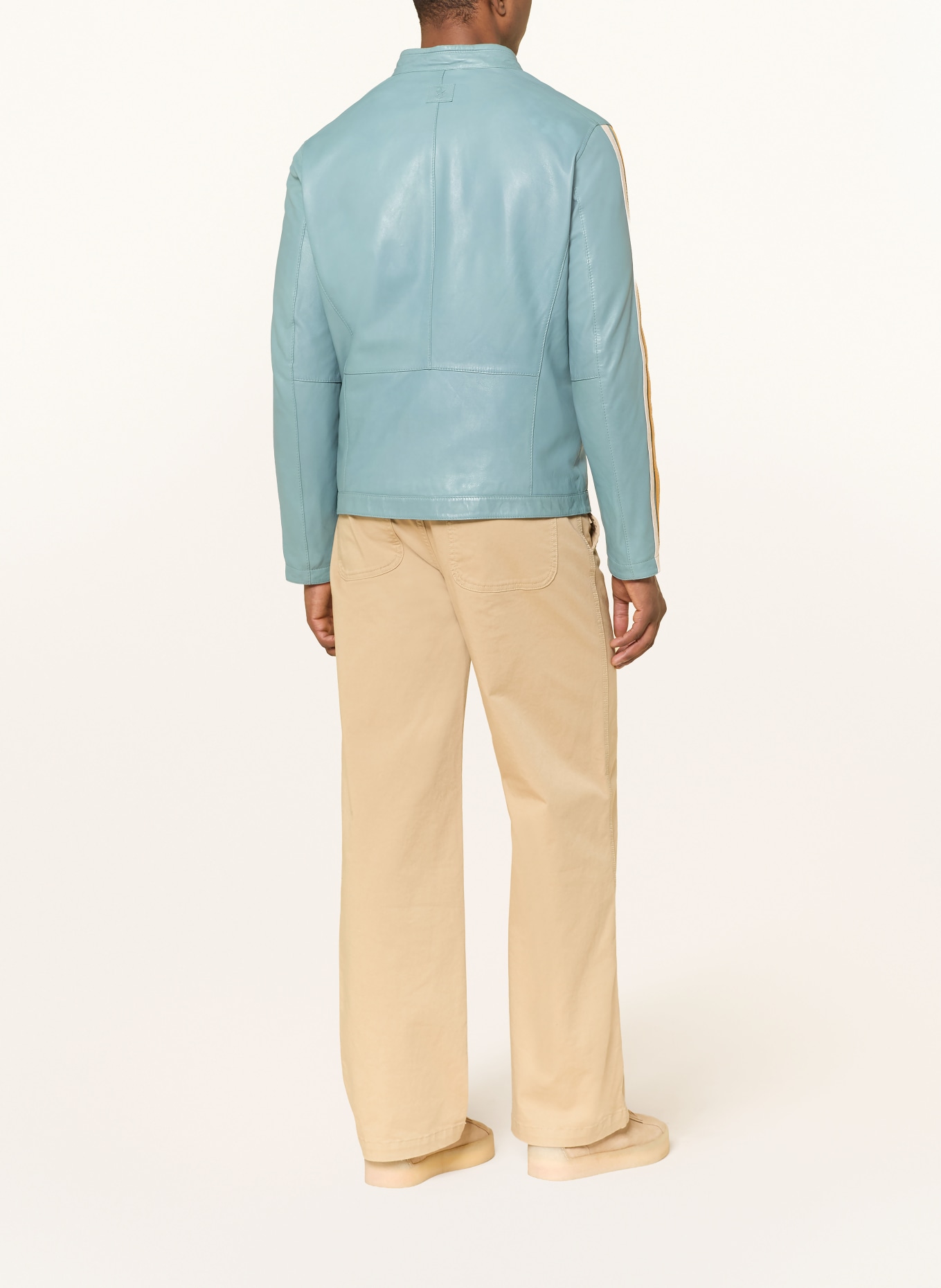 MILESTONE Kožená bunda MSLAMBERT: TYRKYSOVÁ / KRÉMOVÁ / TMAVĚ ŽLUTÁ