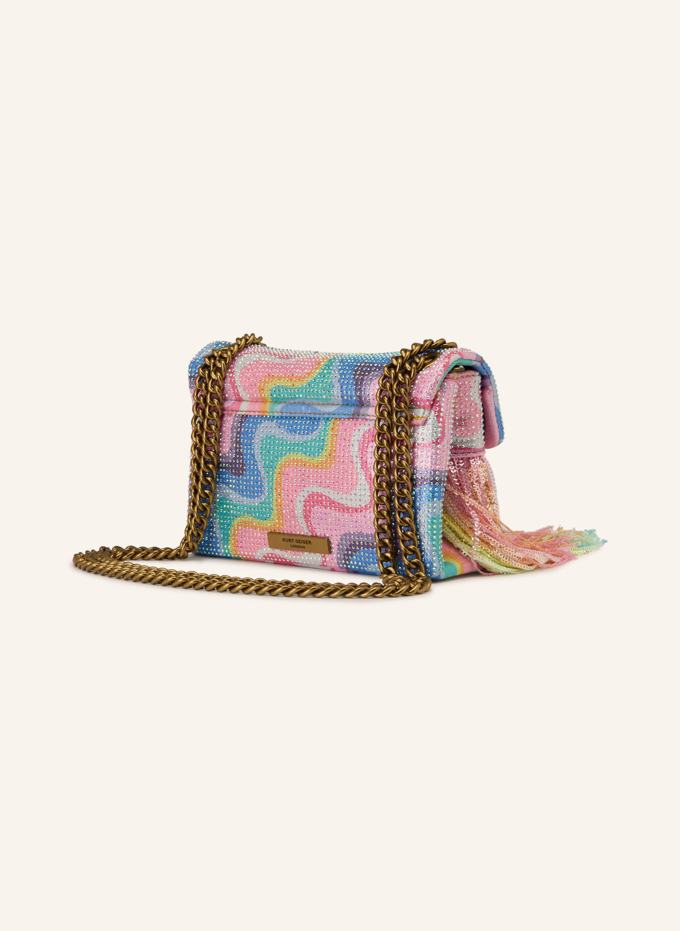 KURT GEIGER Taška přes rameno KENSINGTON MINI s ozdobnými kameny: ŽLUTÁ / RŮŽOVÁ / TYRKYSOVÁ