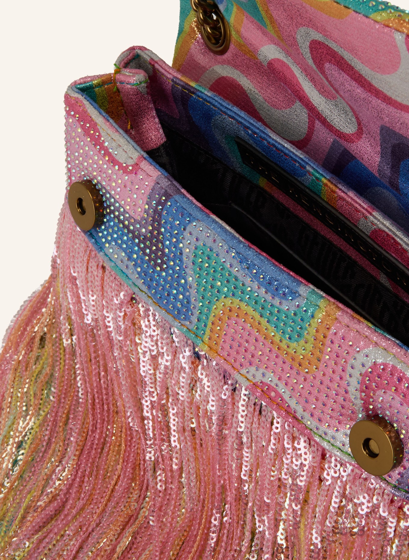 KURT GEIGER Taška přes rameno KENSINGTON MINI s ozdobnými kameny: ŽLUTÁ / RŮŽOVÁ / TYRKYSOVÁ