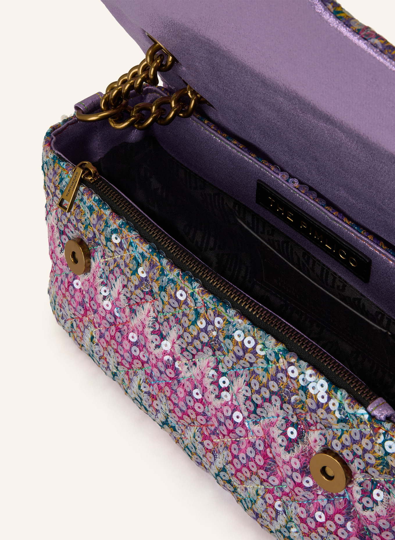 KURT GEIGER PIMLICO shoulder bag with sequins: PINK / PURPLE / TURQUOISE