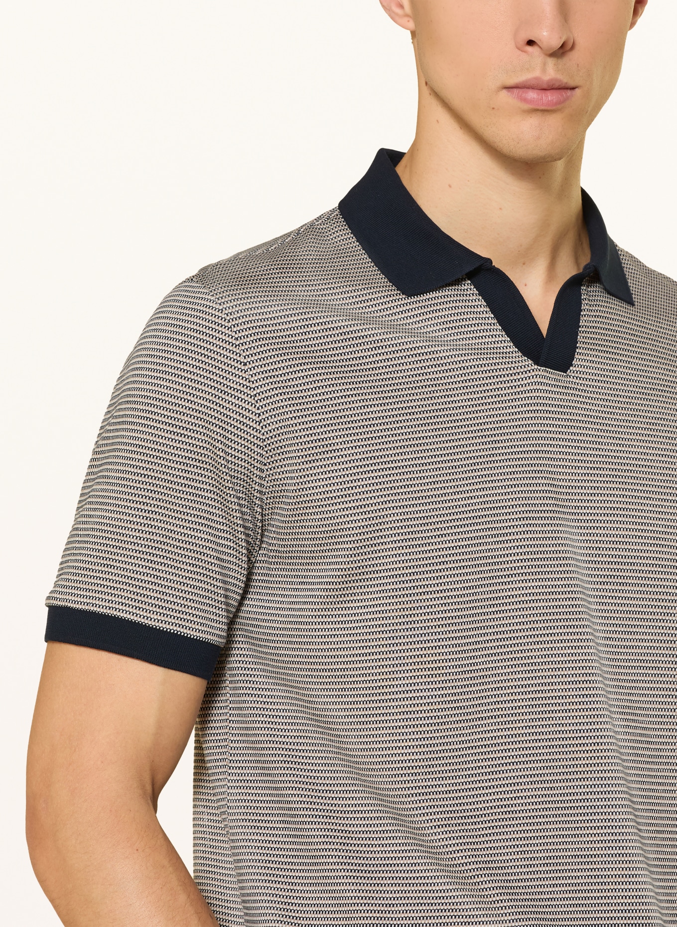 MAERZ MUENCHEN Jerseyové polo tričko: BÉŽOVÁ / TMAVĚ MODRÁ