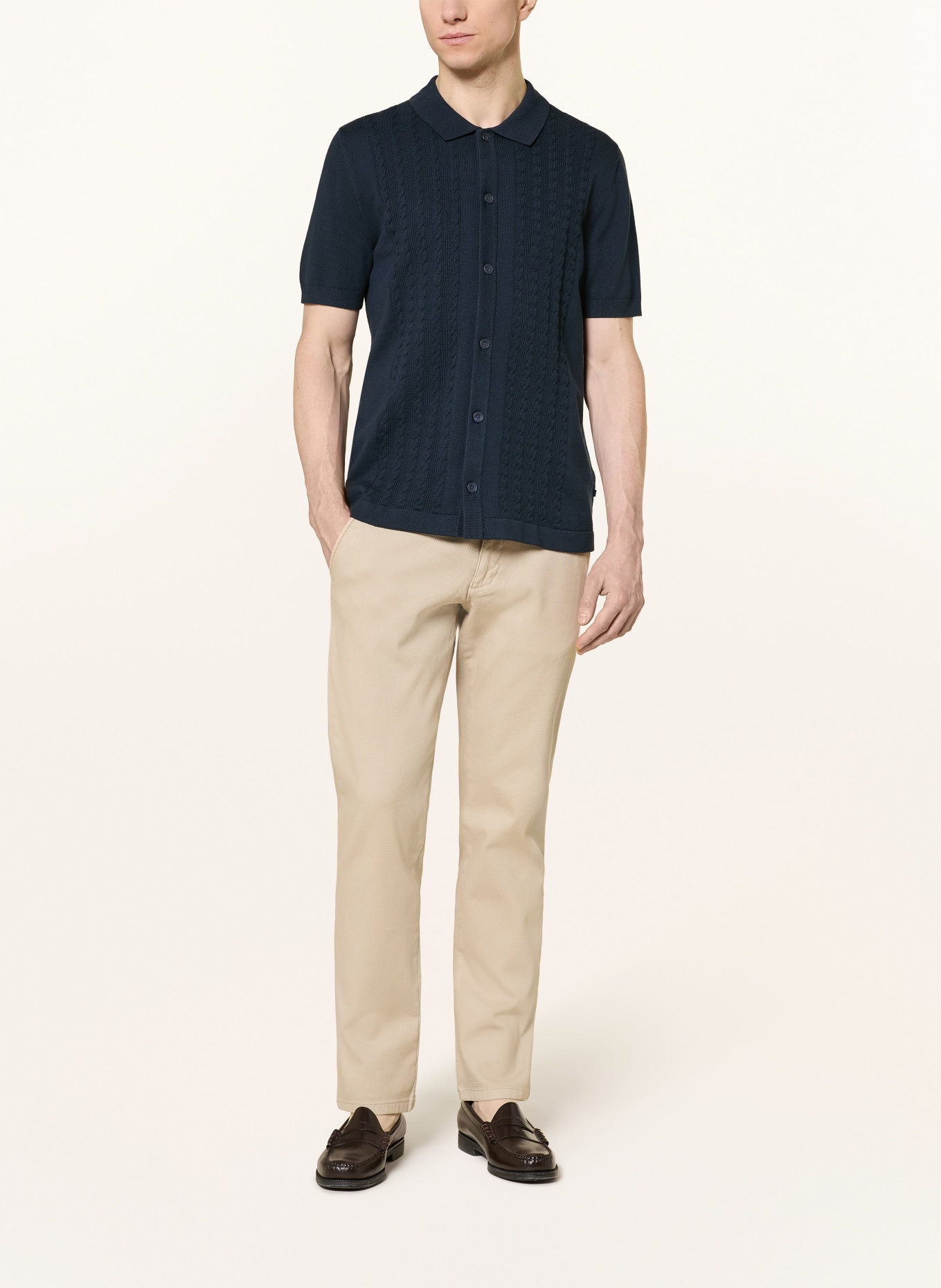 OLYMP Pletená košile Casual regular fit: TMAVĚ MODRÁ