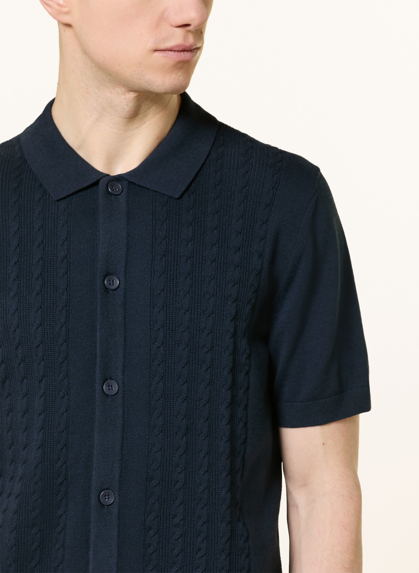 OLYMP Pletená košile Casual regular fit: TMAVĚ MODRÁ