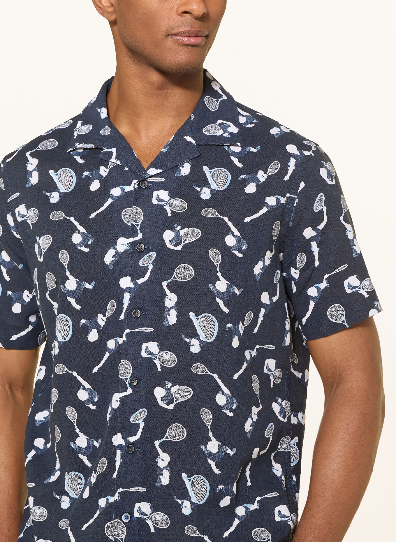 OLYMP Resorthemd comfort fit mit Leinen: DUNKELBLAU / HELLBLAU / WEISS