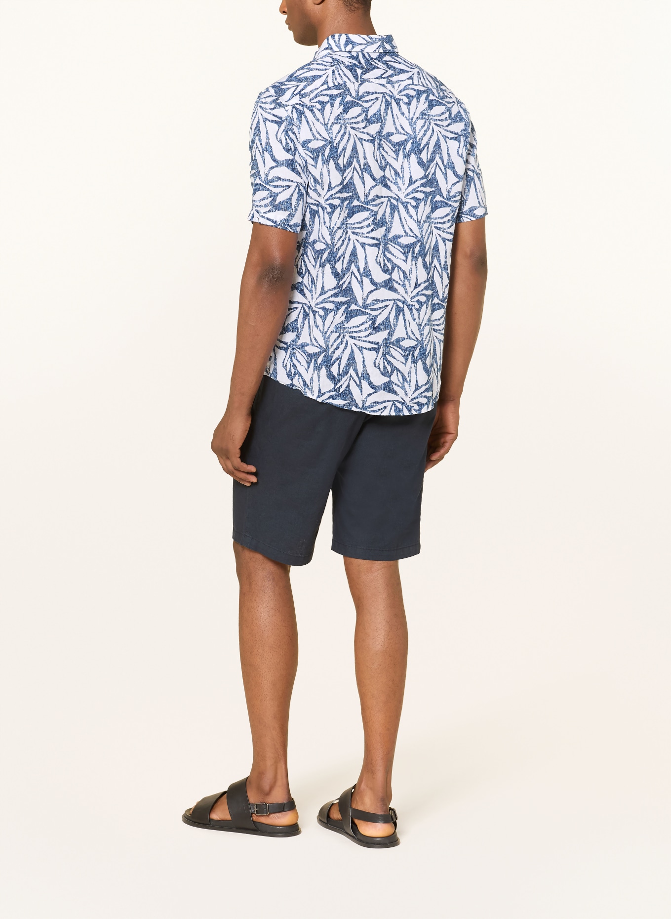 OLYMP Kurzarm-Hemd regular fit aus Leinen: DUNKELBLAU / WEISS