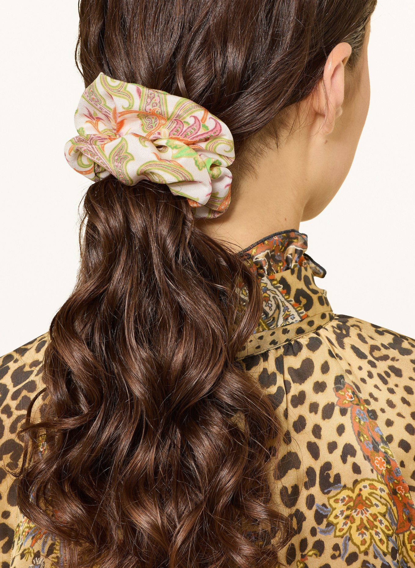 ETRO Silk hair tie: WHITE / ORANGE / NEON GREEN