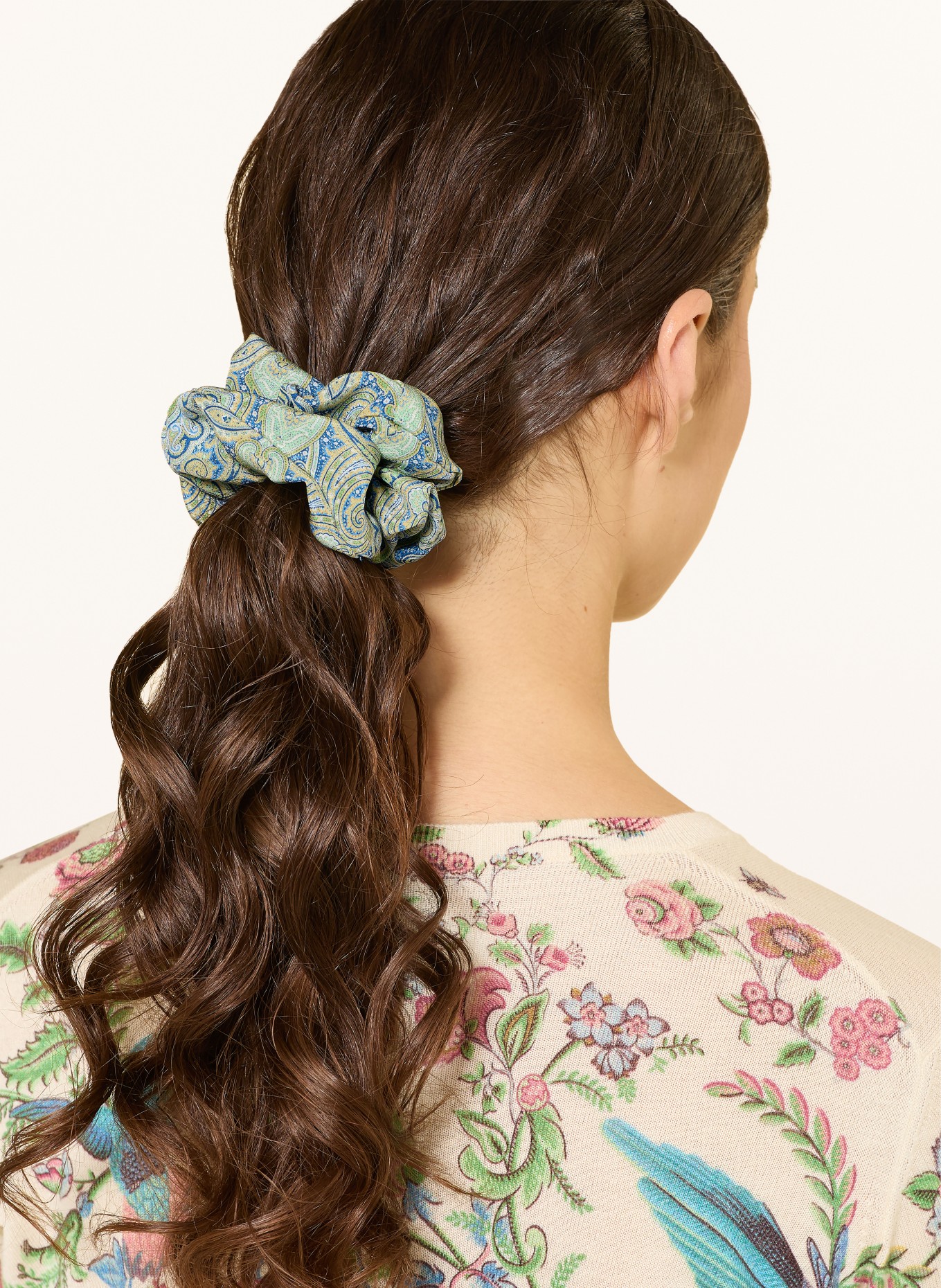 ETRO Silk hair tie: MINT / BLUE