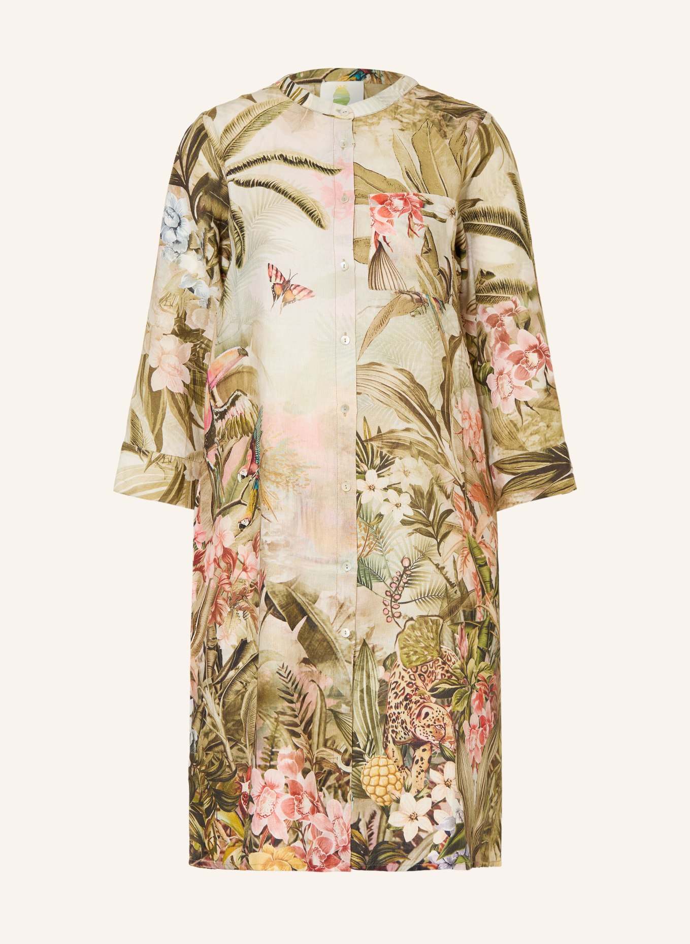 Princess GOES HOLLYWOOD Lněné šaty s 3/4 rukávy: OLIVOVÁ / REŽNÁ / SVĚTLE ČERVENÁ