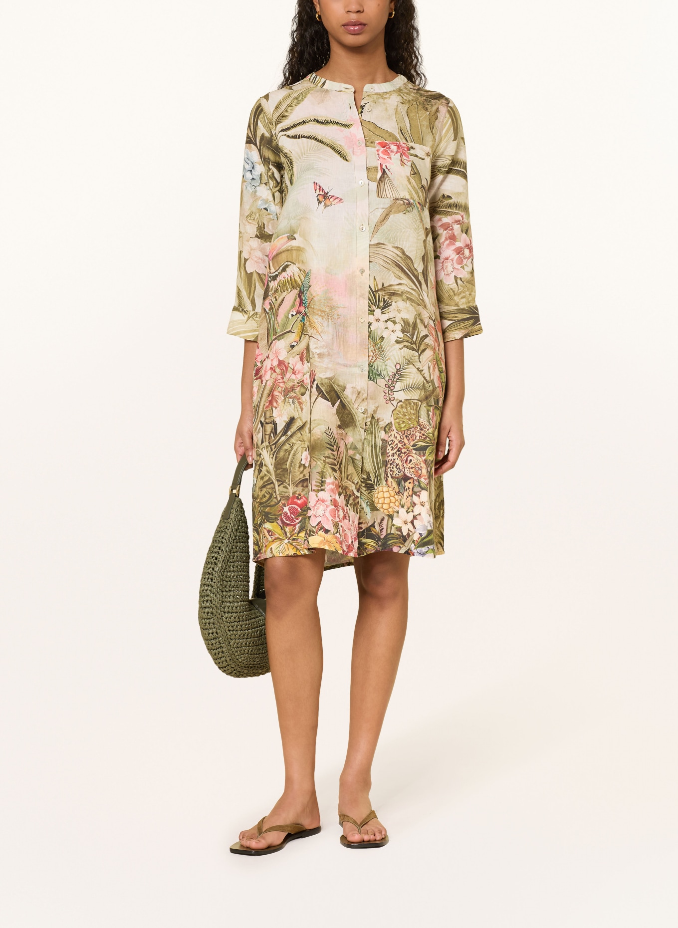 Princess GOES HOLLYWOOD Lněné šaty s 3/4 rukávy: OLIVOVÁ / REŽNÁ / SVĚTLE ČERVENÁ