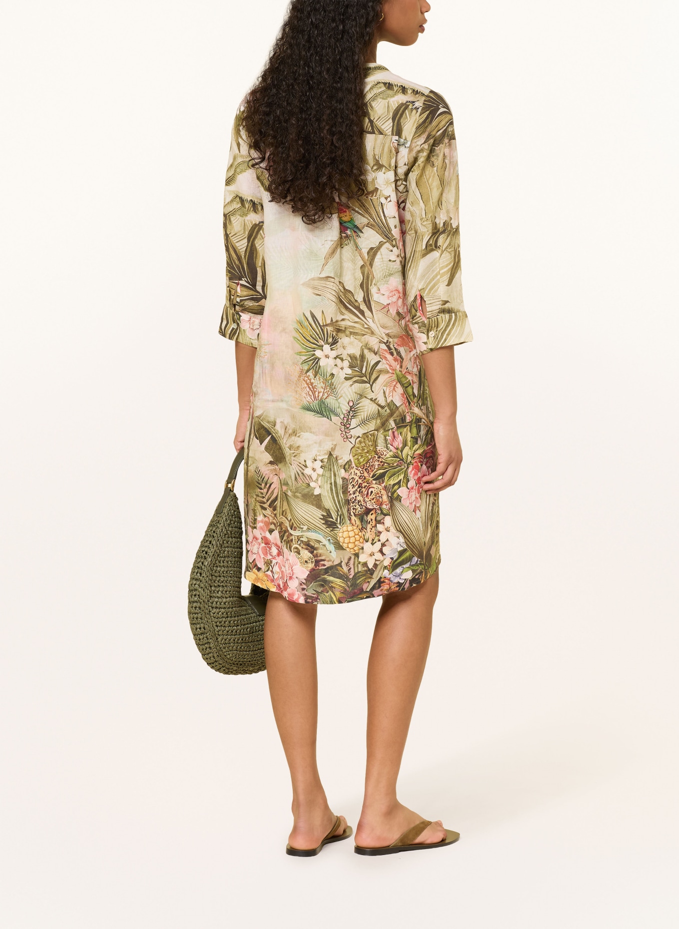 Princess GOES HOLLYWOOD Lněné šaty s 3/4 rukávy: OLIVOVÁ / REŽNÁ / SVĚTLE ČERVENÁ