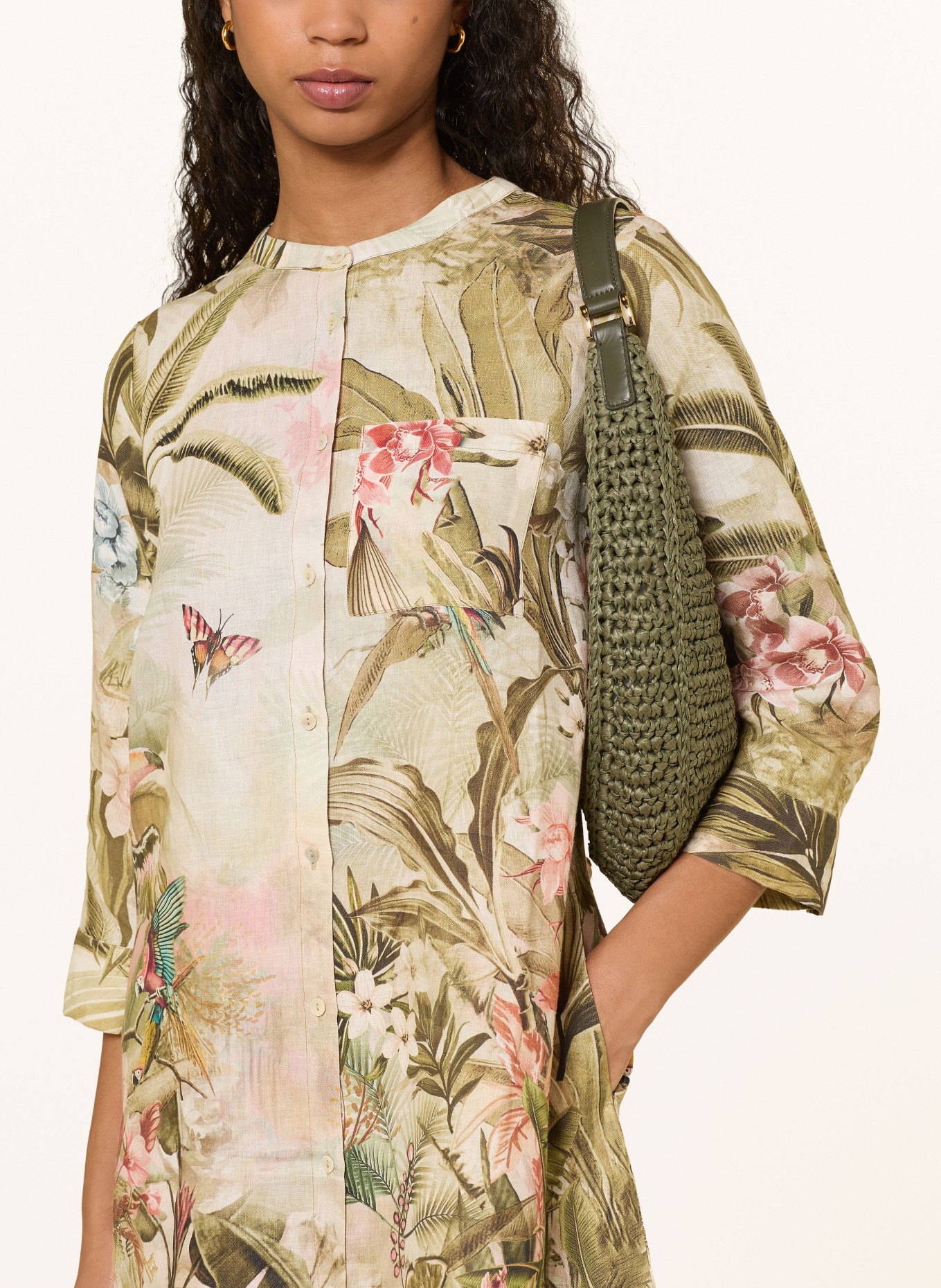 Princess GOES HOLLYWOOD Lněné šaty s 3/4 rukávy: OLIVOVÁ / REŽNÁ / SVĚTLE ČERVENÁ