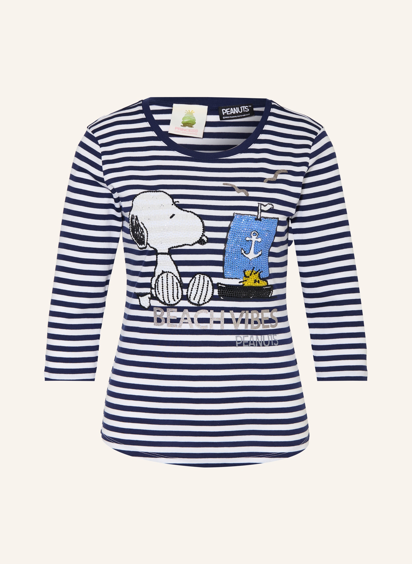 Princess GOES HOLLYWOOD Tričko s 3/4 rukávem a ozdobnými kamínky: TMAVĚ MODRÁ / BÍLÁ