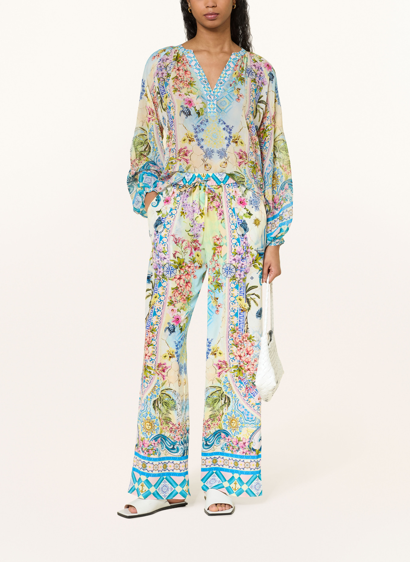 Princess GOES HOLLYWOOD Hedvábné kalhoty Marlene: REŽNÁ / RŮŽOVÁ / TMAVĚ MODRÁ