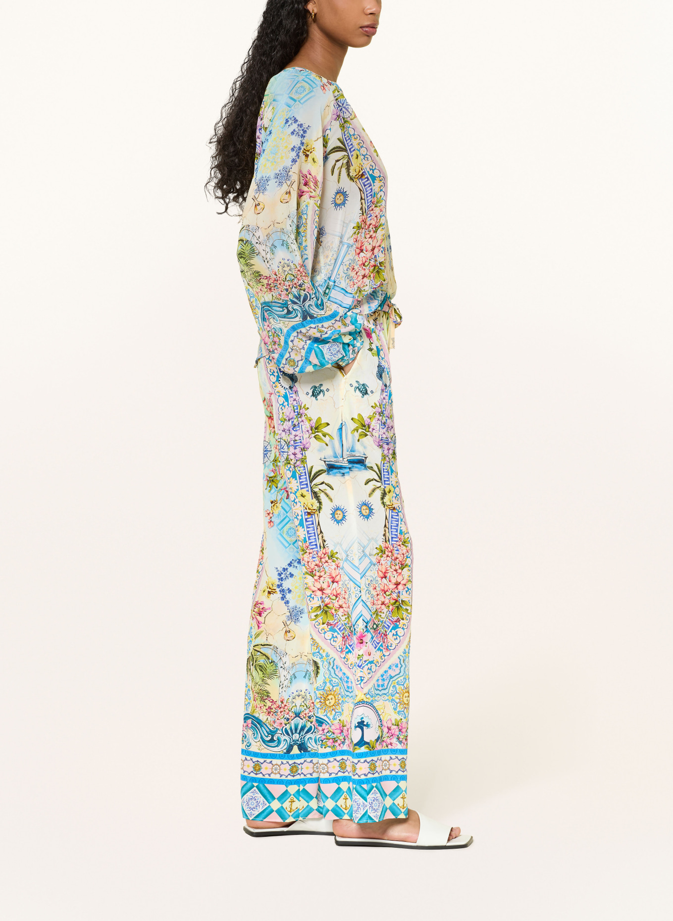 Princess GOES HOLLYWOOD Hedvábné kalhoty Marlene: REŽNÁ / RŮŽOVÁ / TMAVĚ MODRÁ