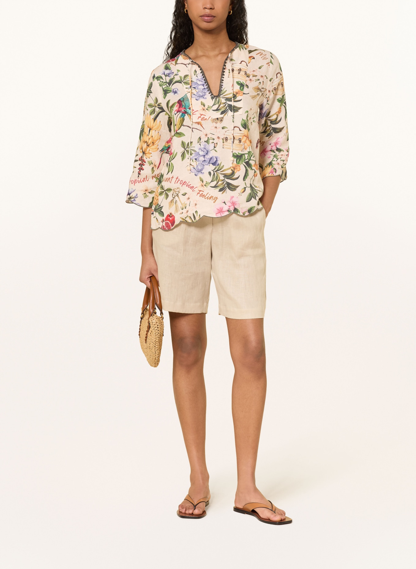 Princess GOES HOLLYWOOD Blusenshirt aus Leinen mit 3/4-Arm: BEIGE / DUNKELGELB / GRÜN