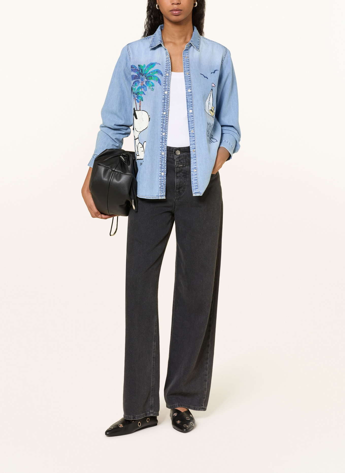 Princess GOES HOLLYWOOD Džínová košile s ozdobnými perličkami: TMAVĚ MODRÁ / BÍLÁ / ČERNÁ