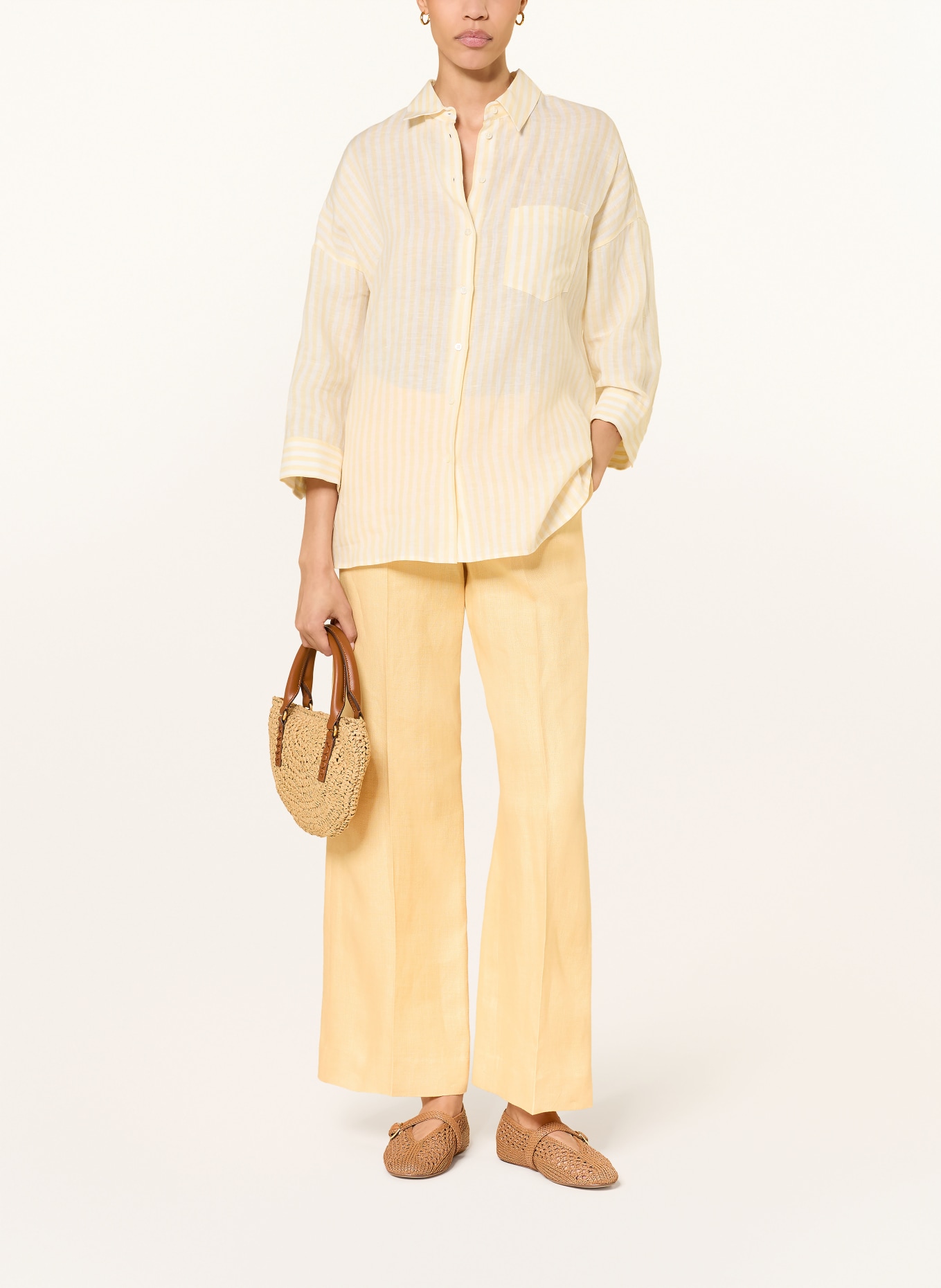 WEEKEND Max Mara Hemdbluse PANETTO aus Leinen mit 3/4-Arm: HELLGELB / CREME