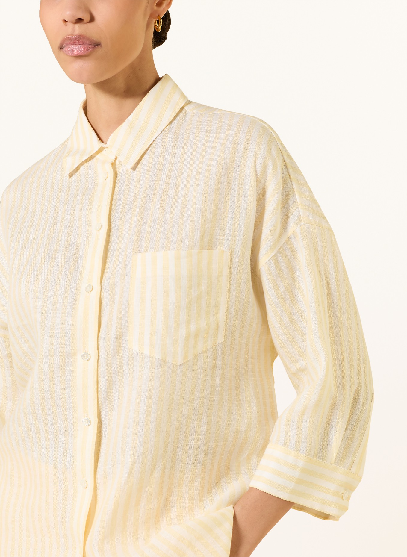 WEEKEND Max Mara Hemdbluse PANETTO aus Leinen mit 3/4-Arm: HELLGELB / CREME