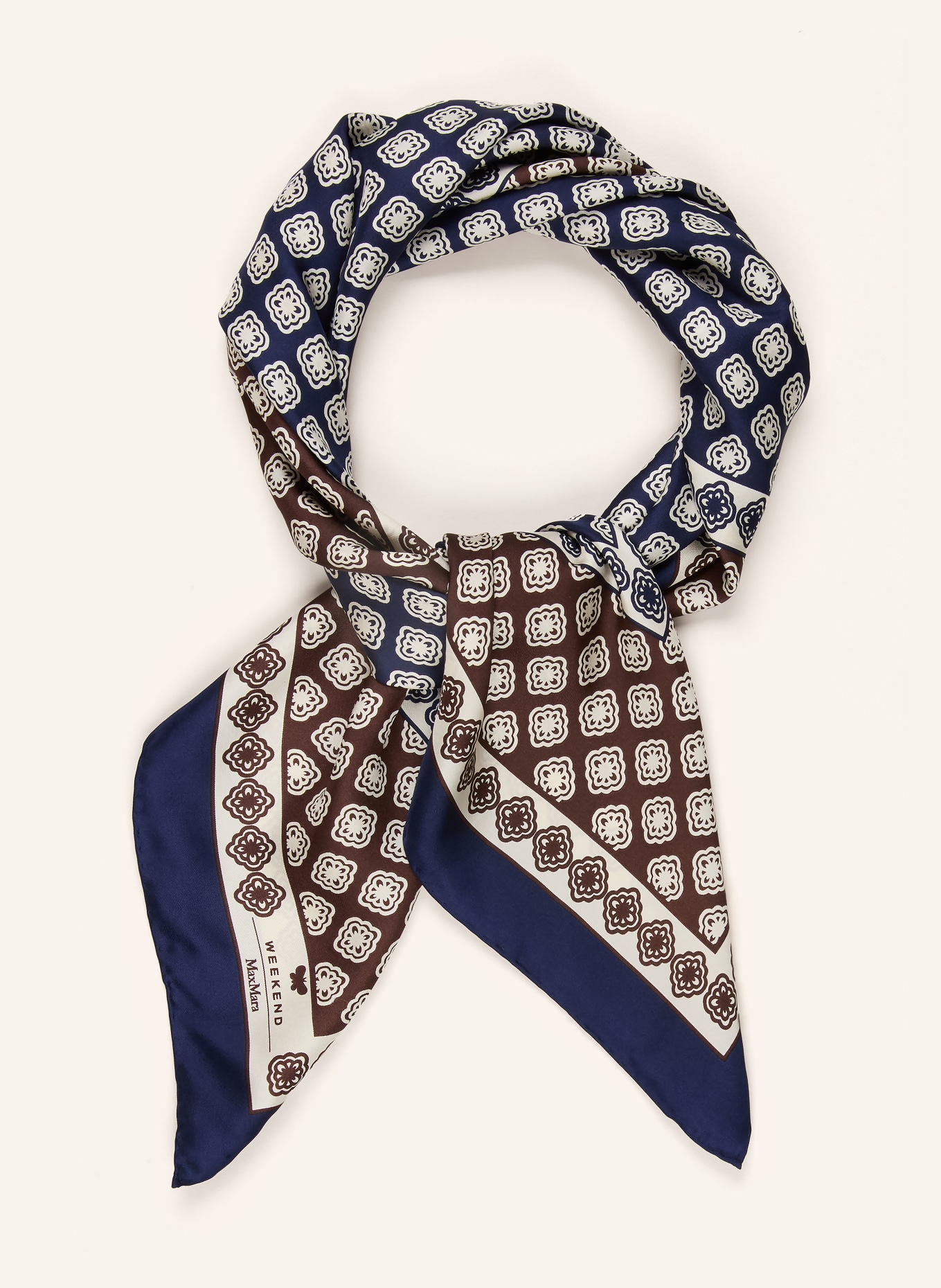 WEEKEND Max Mara Silk scarf ONESTO: DARK BLUE / DARK BROWN / CREAM