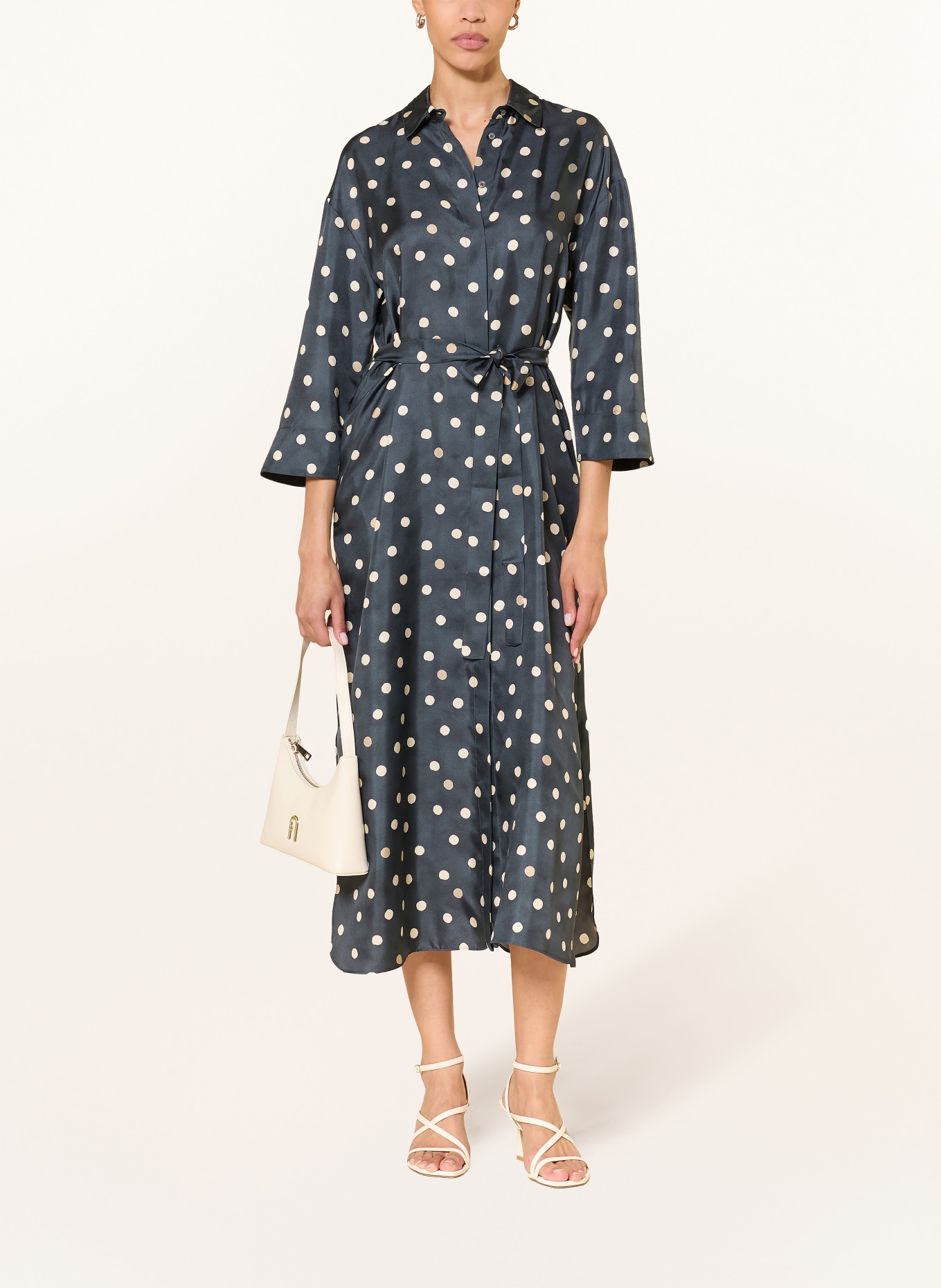 S Max Mara LEVA silk shirt dress with 3/4 sleeves: DARK BLUE / CREAM