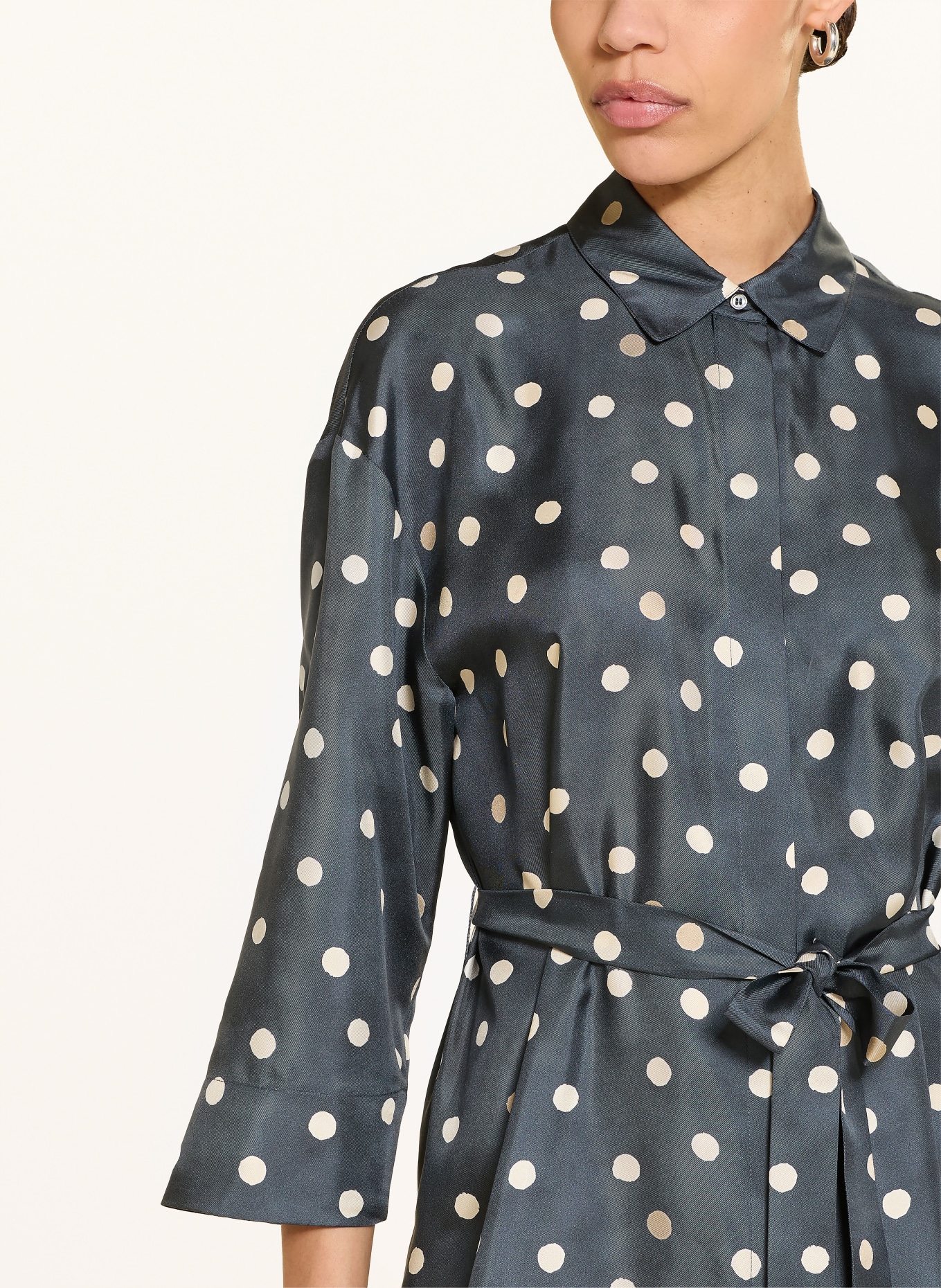 S Max Mara LEVA silk shirt dress with 3/4 sleeves: DARK BLUE / CREAM