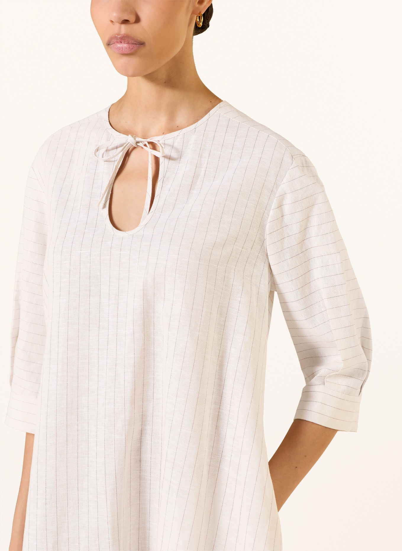 MM by Max Mara MEMO dress with linen and 3/4 sleeves: ECRU / BROWN