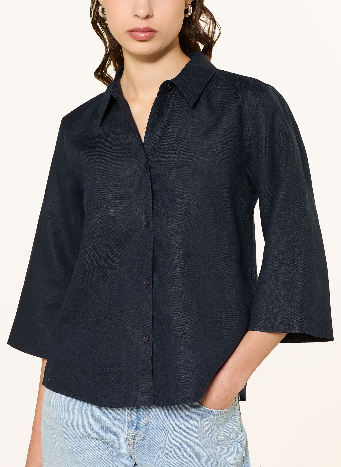 lilienfels Lněná košile s 3/4 rukávy: TMAVĚ MODRÁ