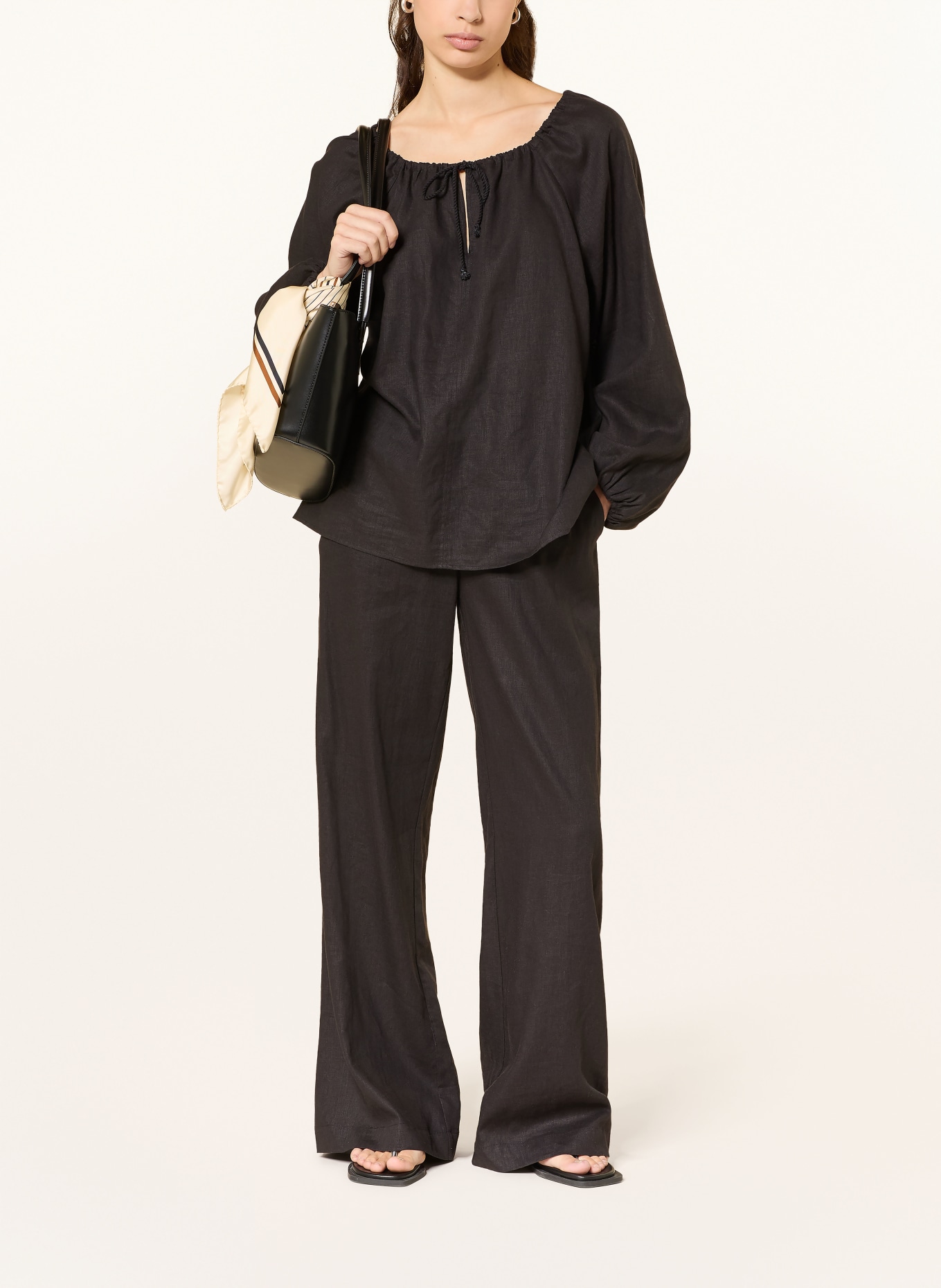 lilienfels Blouse shirt with linen: BLACK