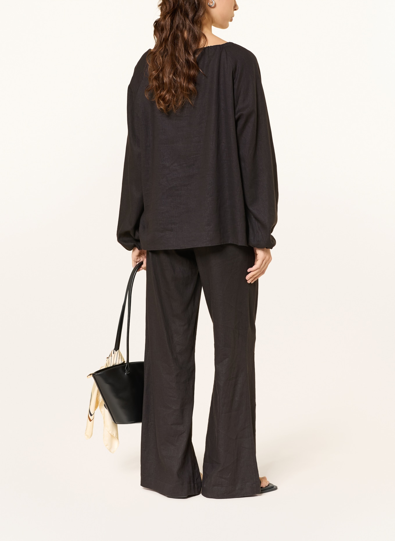 lilienfels Blouse shirt with linen: BLACK