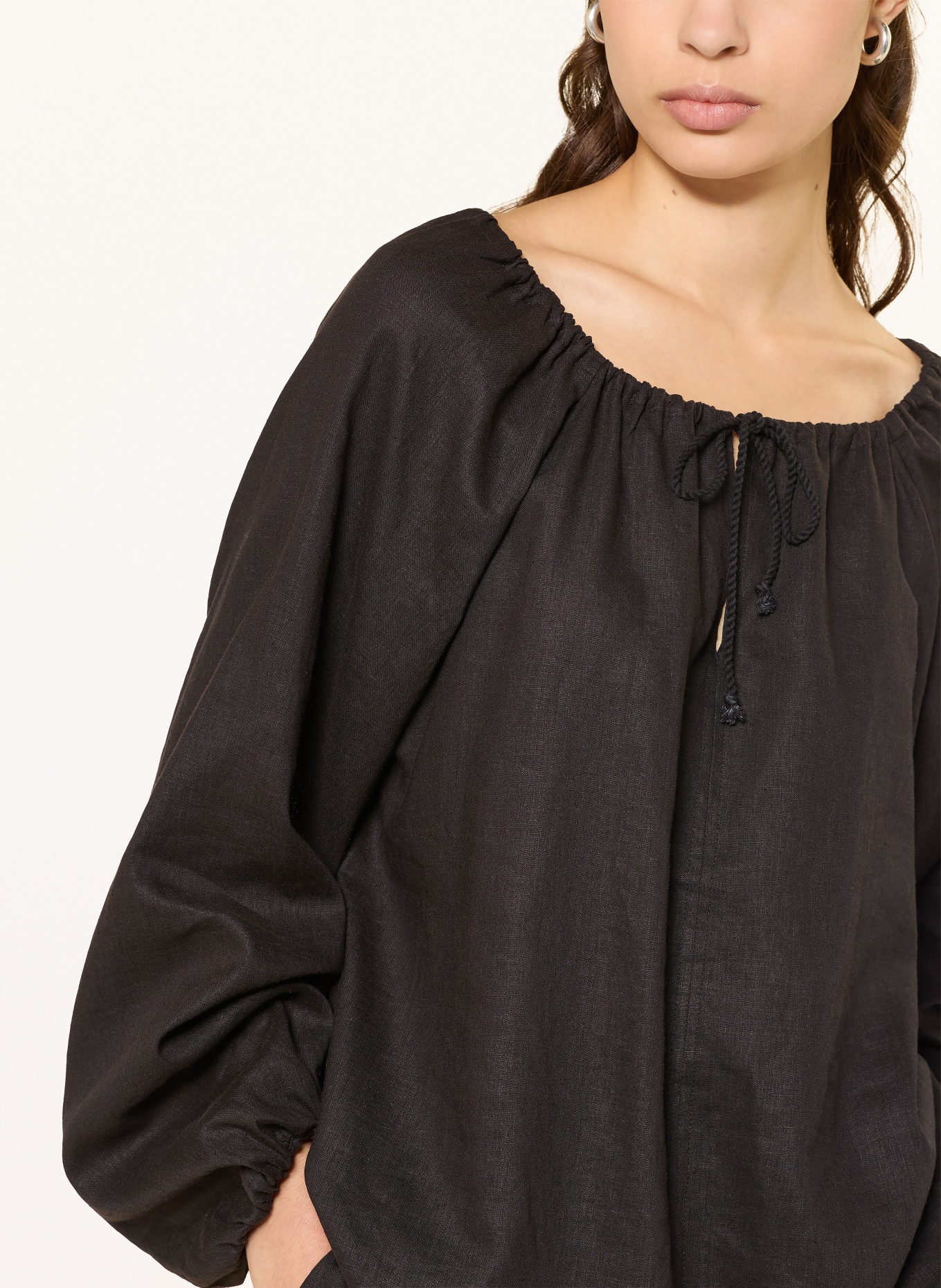 lilienfels Blouse shirt with linen: BLACK