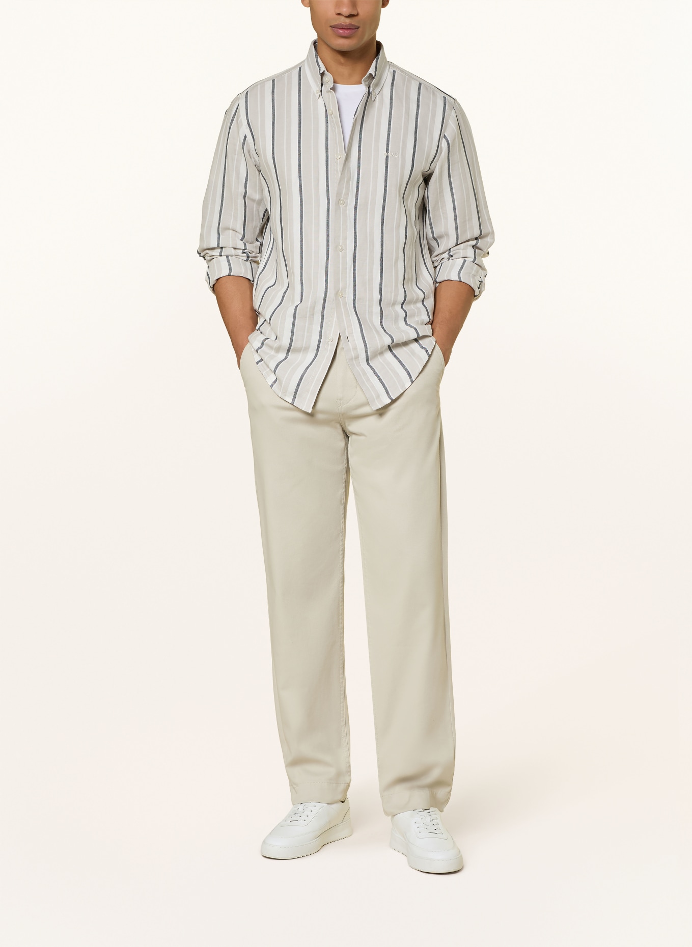 BOSS Košile RICOPLUS Regular Fit: BÍLÁ / TMAVĚ ŠEDÁ / ŠEDÁ