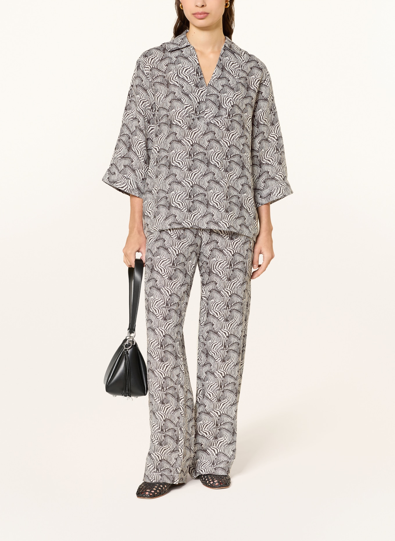 lilienfels Linnen blouse met 3/4-mouwen: ZWART / WIT