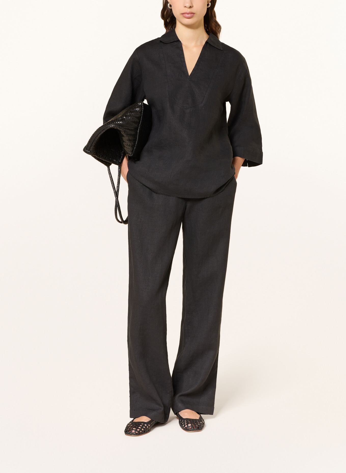 lilienfels Blusenshirt aus Leinen mit 3/4-Arm: SCHWARZ