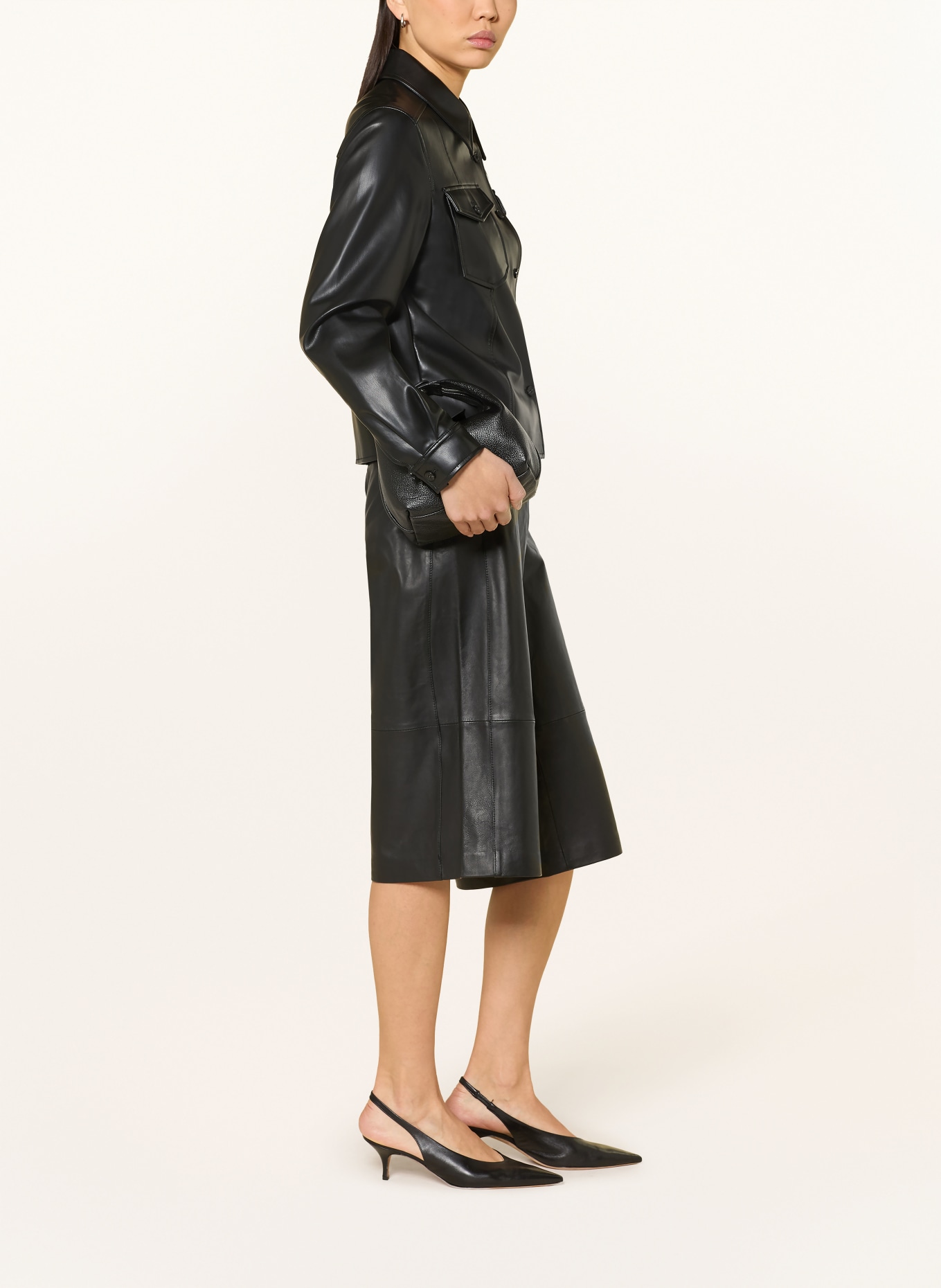 SELECTED Femme Leder-Bermudas: SCHWARZ