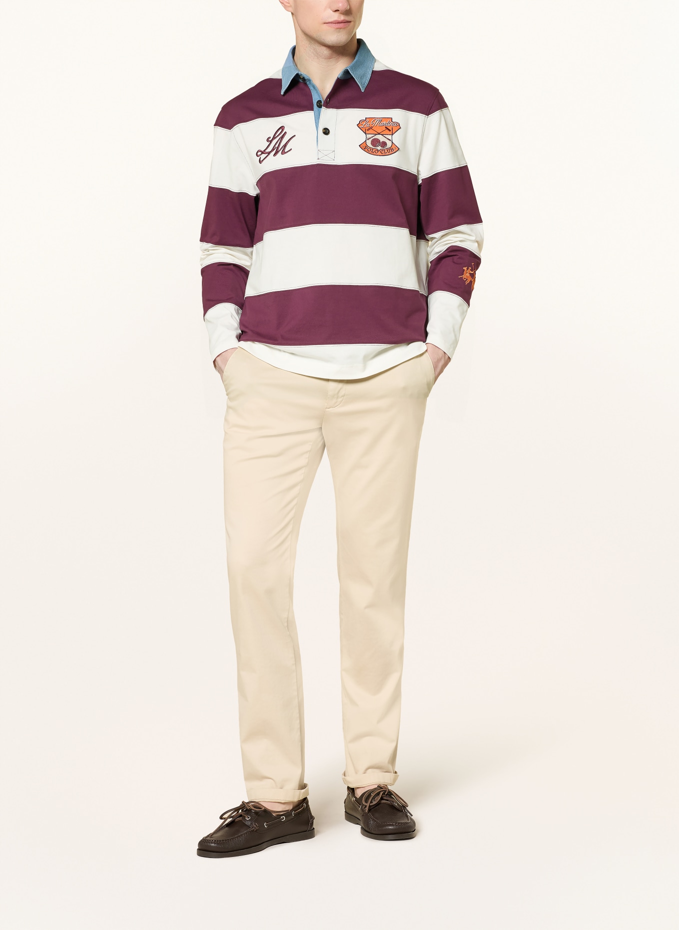 LA MARTINA rugbyové tričko: KRÉMOVÁ / TMAVĚ ČERVENÁ / TMAVĚ MODRÁ